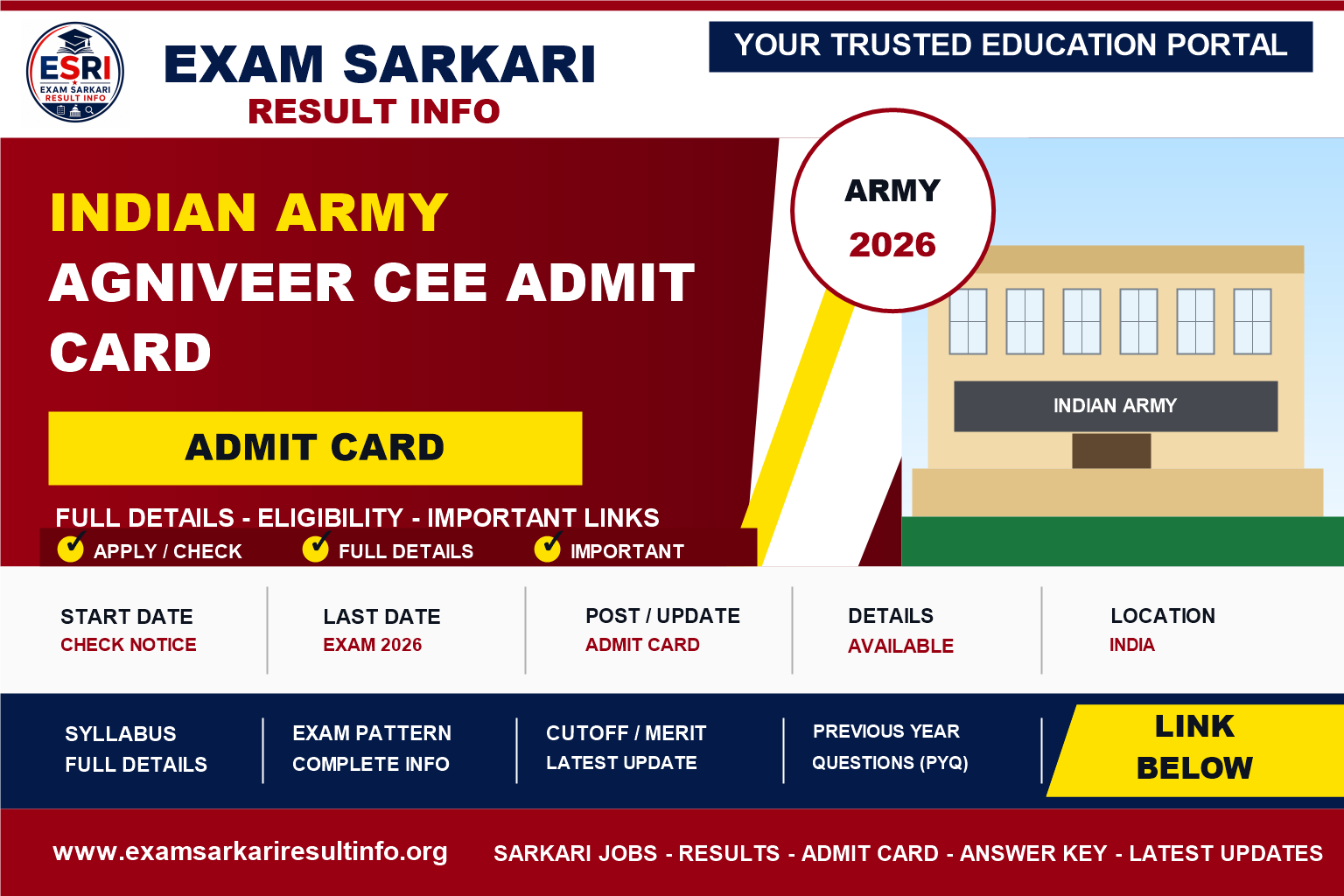 Indian Army Agniveer CEE Examination 2026 : Short Details post details image